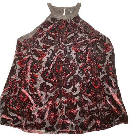 Torrid Tunic Top Women Size 1 1X Red‎ Velvet Burnout Paisley Jewel Halter Grunge - Picture 1 of 15